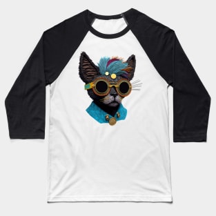 Black Cat wearing Sunglasses Sticker Baseball T-Shirt